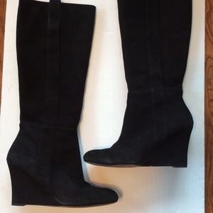 Nine West Black Suede Knee High Wedge Boot 10.5